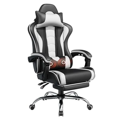 Yaheetech Gaming Chair with Footrest Massage Lumbar Pillow