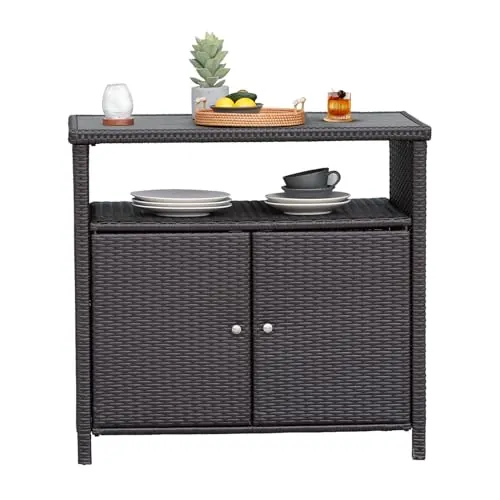 Grand patio Wicker Storage Cabinet Outdoor Waterproof Buffet Cabinet