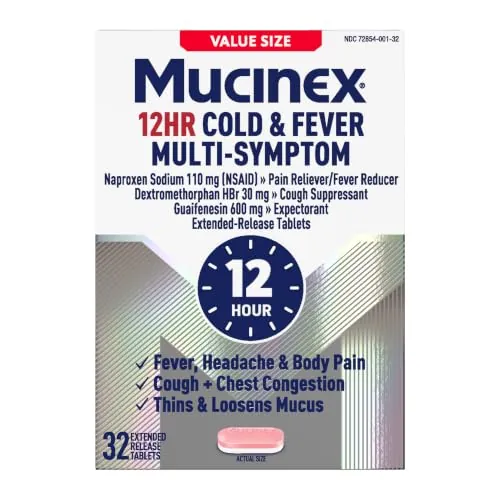 Mucinex 12Hr Cold and Flu Medicine for Adults, All Day Relief, 32 Tablets