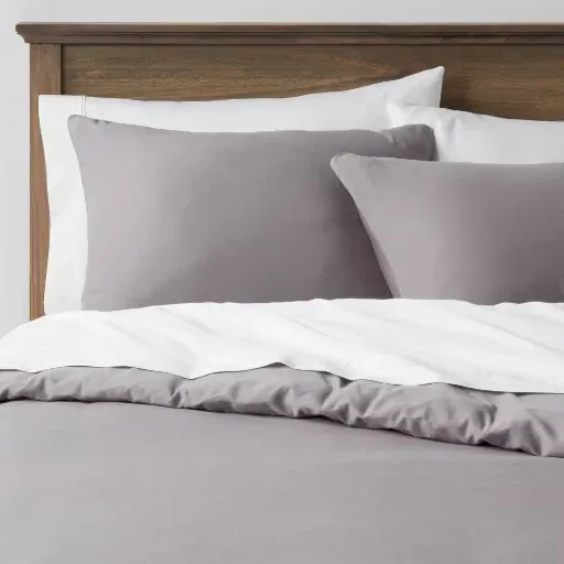 Threshold 3-Piece King Washed Cotton Sateen Comforter and Sham Set (Dark Gray)