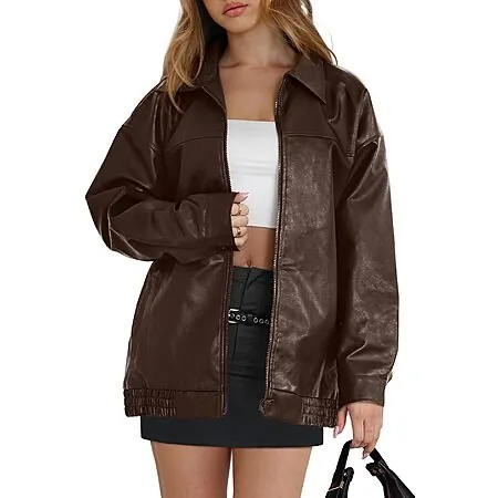 WIHOLL Women's Oversized Faux Leather Jacket (Various Colors)