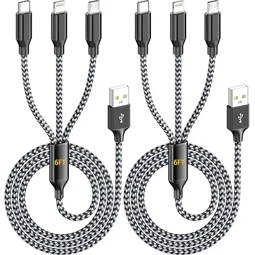 2-Pack 6' IDISON 3-in-1 Multi Charging Cable (Lightning, USB-C & Micro USB)