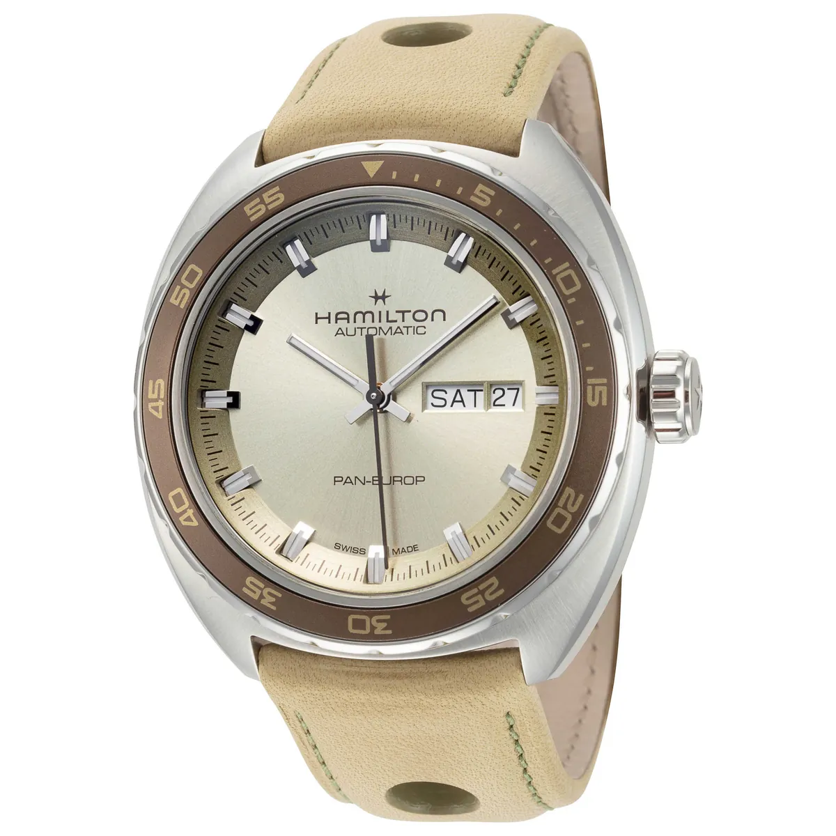 Hamilton Men's Pan Europ Automatic Day-Date Watch 42mm Green Sunburst