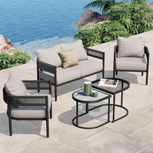 Grand patio 5-Piece Outdoor Furniture Set, 4 Seats Wicker Sofa Conversation Set