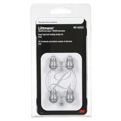 3M Littmann Stethoscope Spare Parts Kit, Snap Tight Soft-Sealing Eartips, Grey, Large and Small