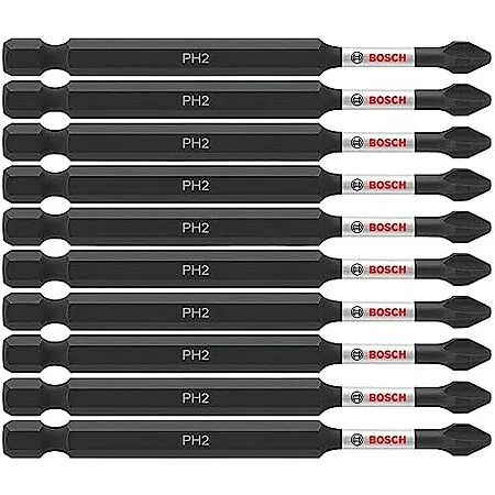 10-Pk Bosch 3-1/2" Impact Tough Phillips #2 Screwdriving Power Bits