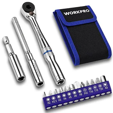 Prime Members: 15-Pc Workpro 1/4'' Mini Ratchet Wrench Kit