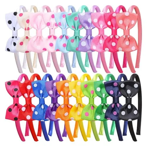 Polka Dot Ribbon Bow Headbands 20-Pack