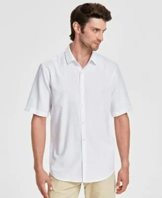 Alfani Men's Short-Sleeve Solid Textured Shirt
