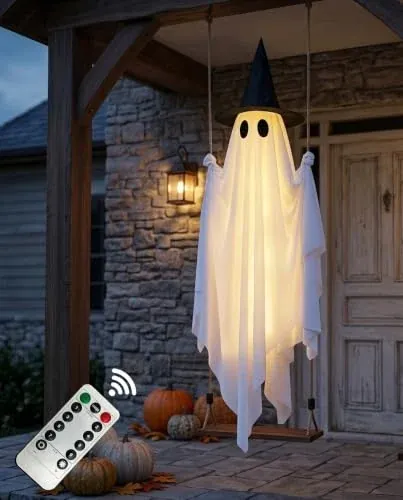5FT Halloween Light Up Swinging Ghost Outdoor Decor
