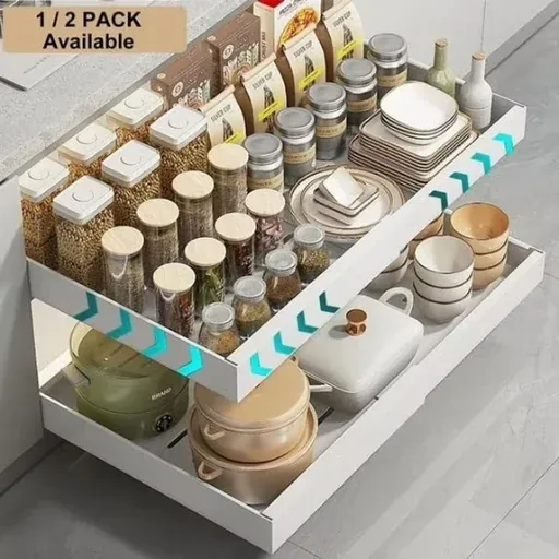 PHANCIR Pull out Cabinet Organizer 2-Pack with 3 Sliding Rails (12.6-20.5in)