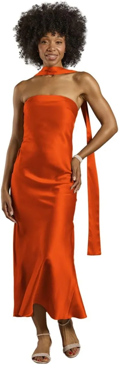David’s Bridal The Edit by DB Studio Strapless Charmeuse Sheath Dress w/ Scarf