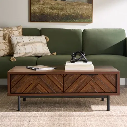 Better Homes and Gardens Wyatt Geo Modern Rectangular Wood Coffee Table w/ Storage (Walnut Brown)