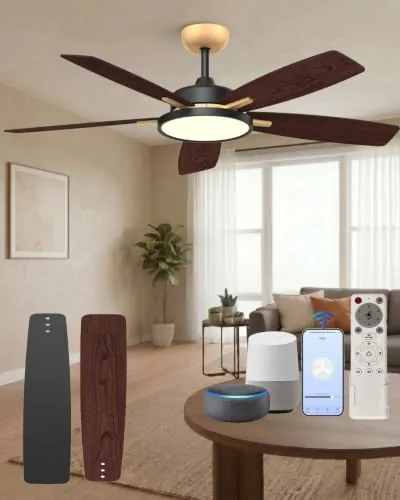 Roomratv Smart Ceiling Fan Compatible with App/Alexa/Google Home, Black Gold