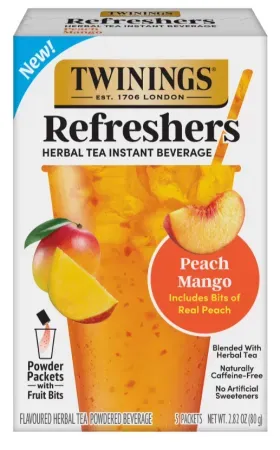 5-Packets Twinings Refreshers Peach Mango Herbal Tea Drink Mix