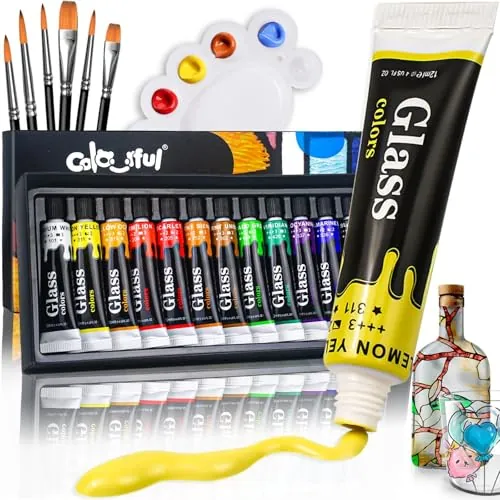 Colorful Stain Glass Paint Set 12 Colors 0.4 oz