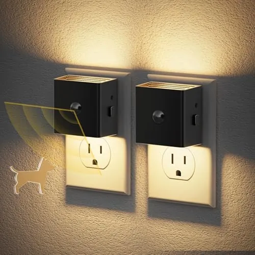 JandCase Motion Sensor LED Plug-In Night Light w/ 3 Brightness Levels (Black)
