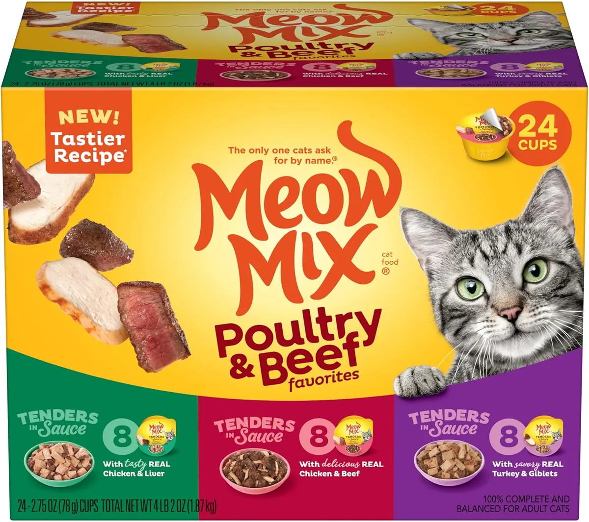 Meow Mix Poultry & Beef Cat Food 24-Count Variety Pack