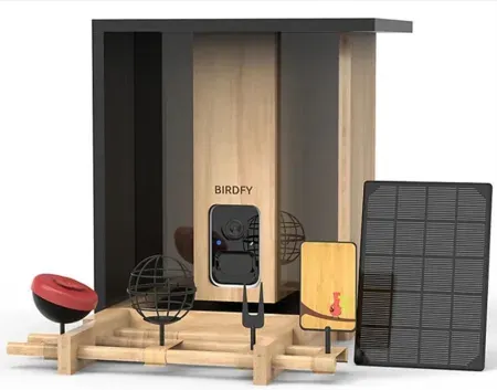 Birdfy Bamboo Dual Seed Bin Bird Feeder w/ 1080p Camera, Solar Panel