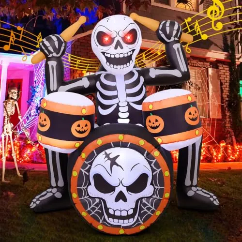 5' Halloween Inflatable Rock Skeleton with Music