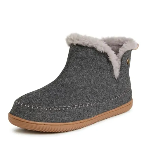 Dearfoams Alpine Men's Brixen Indoor/Outdoor Memory Foam Boot Slipper Ankle, Dark Heather Grey