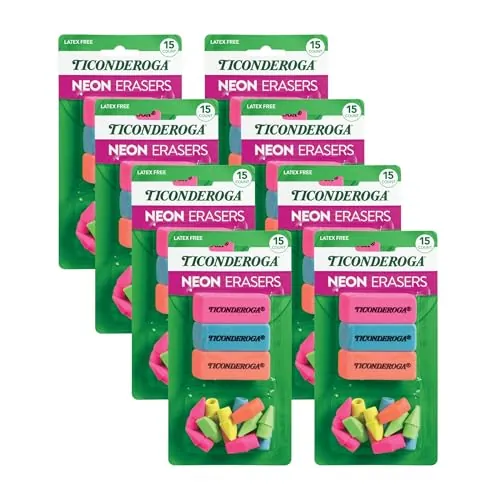 Ticonderoga Neon Erasers 15 Count 8-Pack