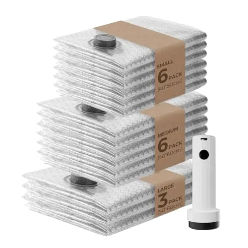 VOLLYC Vacuum Bags for Clothing Travel with Rechargeable Air Pump