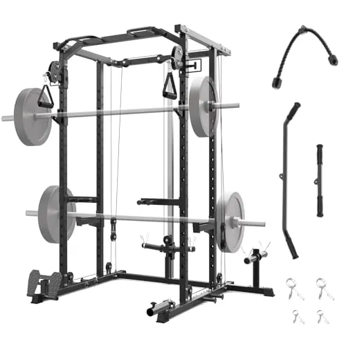2000LBS Heavy-Duty Power Cage Multi-Function Squat Rack with Dual Pulley Cable Crossover