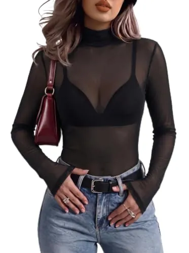 Zeagoo Mesh Sheer Fitted High Neck Top