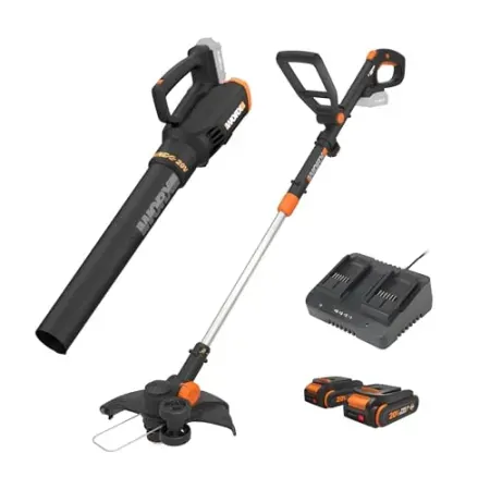 Worx 20V 12" Cordless String Trimmer & 360 CFM Leaf Blower Combo w/ 2 Batteries & Charger