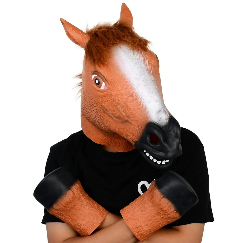 Voyiparty Creepy Brown Horse Head Latex Halloween Costume Mask