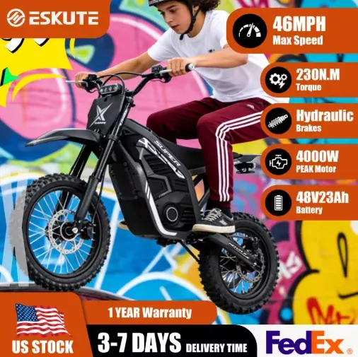 Eskute Nova X 4000W peak 48V23AH Electric Dirt Bike 14"/12" Fat Tire Orange