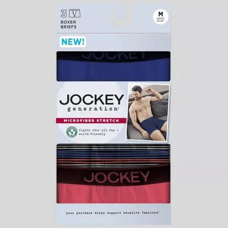 3-Pk Men's Jockey Generation Microfiber Stretch Boxer Briefs (Blue/Stripe/Red)
