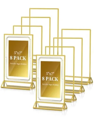 Dynta 5x7" Double-Sided Acrylic Sign Holder Display Stand 8-Pack (Gold)