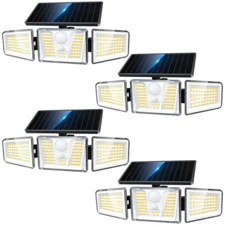 4-Pack Kooper 210-LED 3-Head 300° Solar Motion Sensor Flood Lights