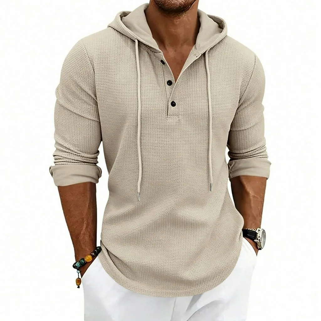 Men's Waffle Knit Hooded Henley for 2