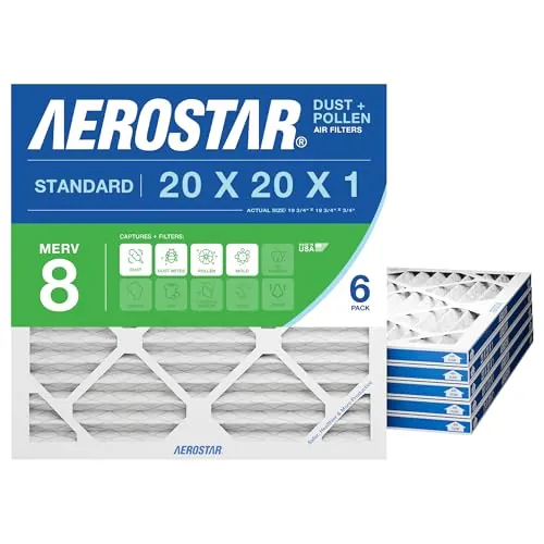 Aerostar Air Filter 20x20x1 MERV 8 AC Filter, HVAC, Furnace Filter, 6 Pack