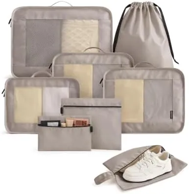 8-pc LIGHT FLIGHT Travel Packing Cubes Set (Latte Brown)