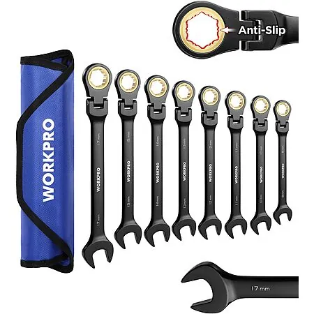 8-Pc WORKPRO 72-Tooth Flex-Head Ratcheting Metric Combination Wrench Set