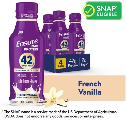 Ensure Max Protein 42g High Protein Shake, French Vanilla, 14 fl oz, 2 X 4-Pack + $15 Walmart Cast