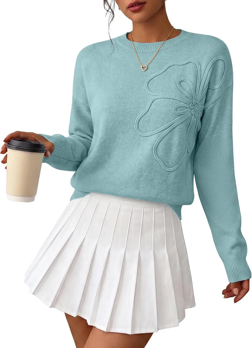 ANRABESS Long Sleeve Flower Sweater