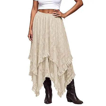 Scarlet Darkness Asymmetrical Lace Maxi Skirt (various)