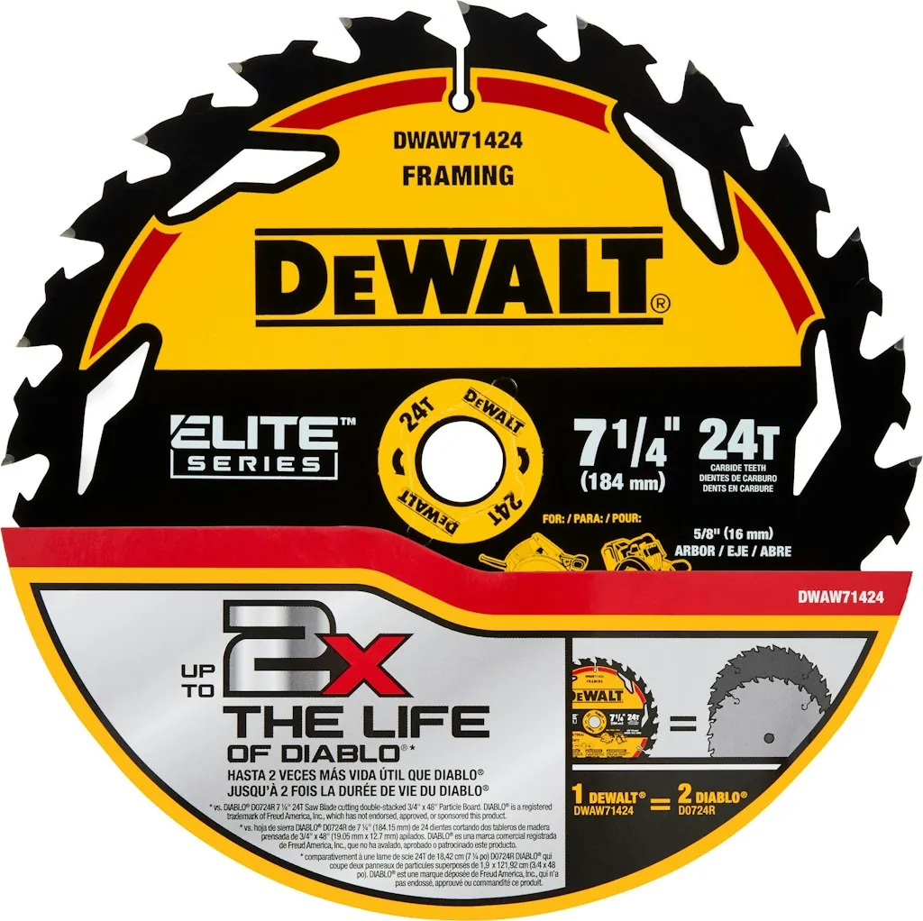 DeWalt Elite Series 7-1/4" 24-Tooth Tungsten Carbide-Tipped Steel Circular Saw Blade