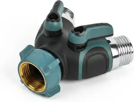 2-Way 3/4" Zinc Alloy Y Garden Hose Splitter w/ Dual Shut-Off Valves