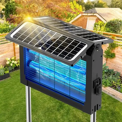 4500V Solar Bug Zapper Outdoor w/ Dual Solar Panels & 4000mAh Battery