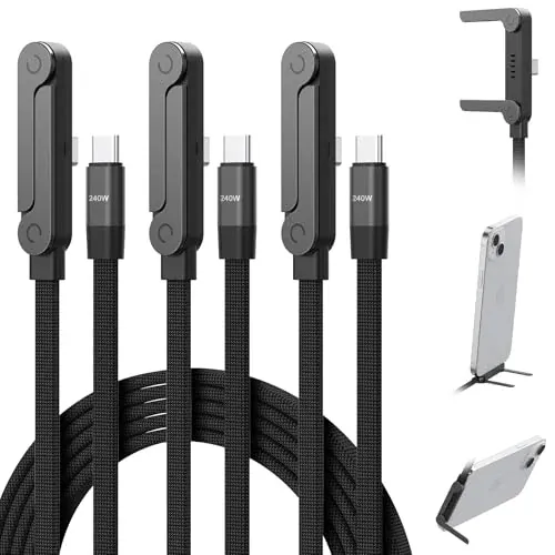 3-Pack 5' Mitesbony 240W USB-C to USB-C Cable w/ Built-in Phone Stand