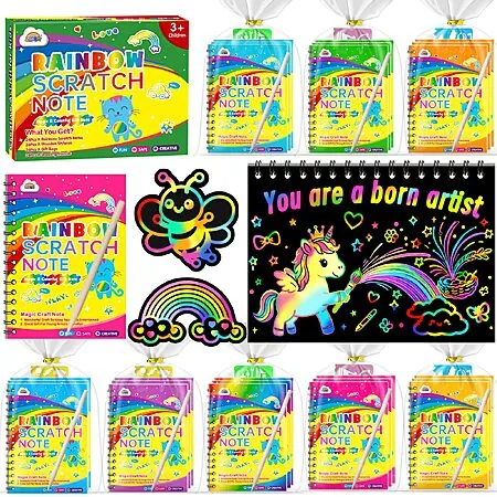 24-Ct ZMLM 5.5" x 4" Rainbow Scratch Notebook w/ Stencil & Wooden Stylus (Party)
