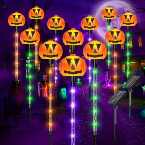 Ahaorigin 12-Pack Solar Pumpkin Pathway Lights