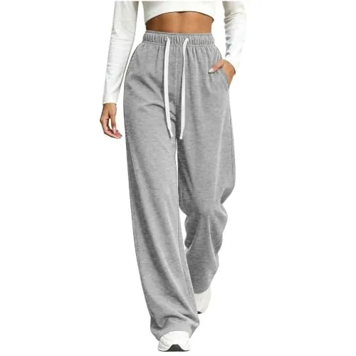 Baggy High Waisted Wide Leg Fleece Joggers with Pockets
