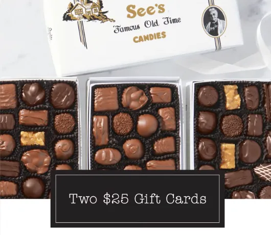 Two $25 See's Candies Gift Cards ($50 Value)